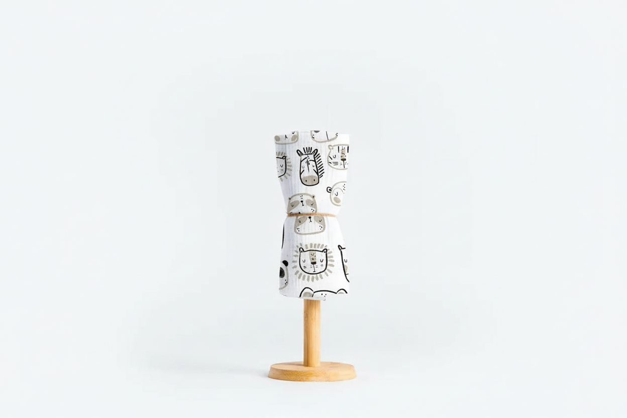 Children's Premium Muslin Tetra Diaper 65x65cm - Black - White Safari