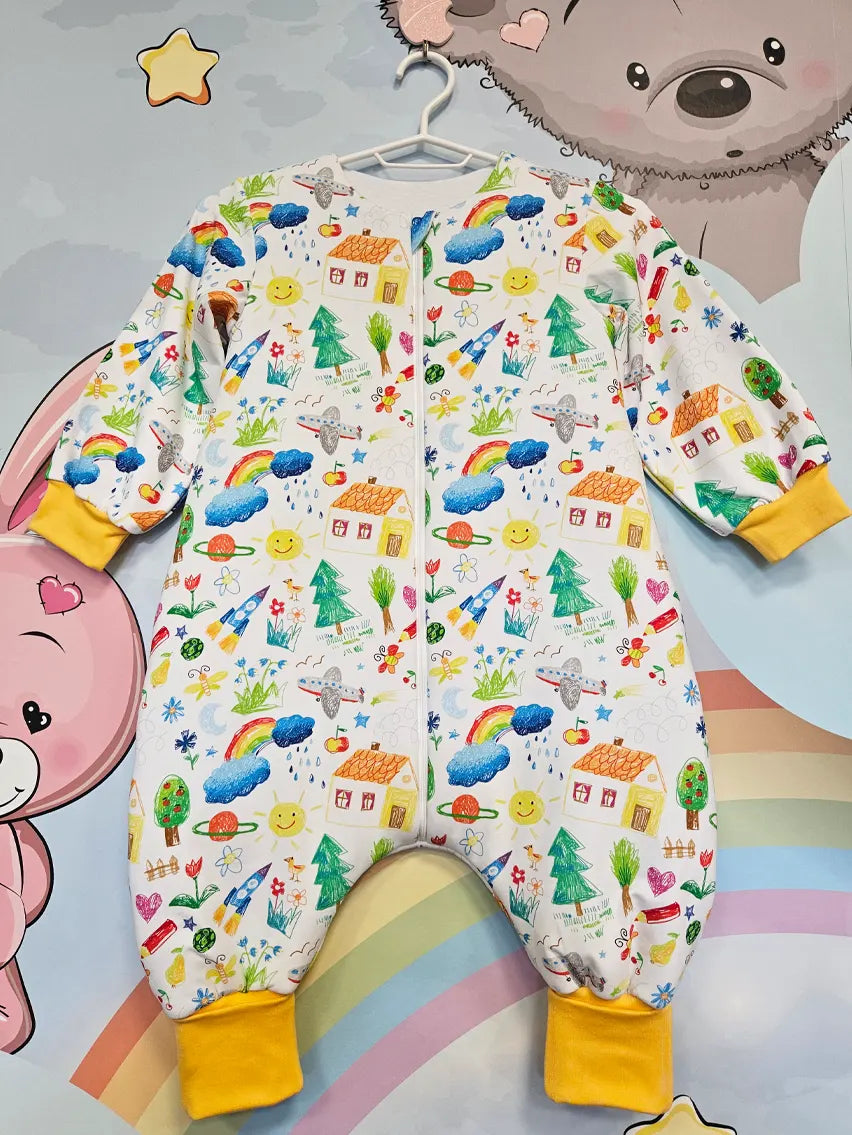 Cotton sleeping bag with legs, sleeves, and filling - Kids drawing