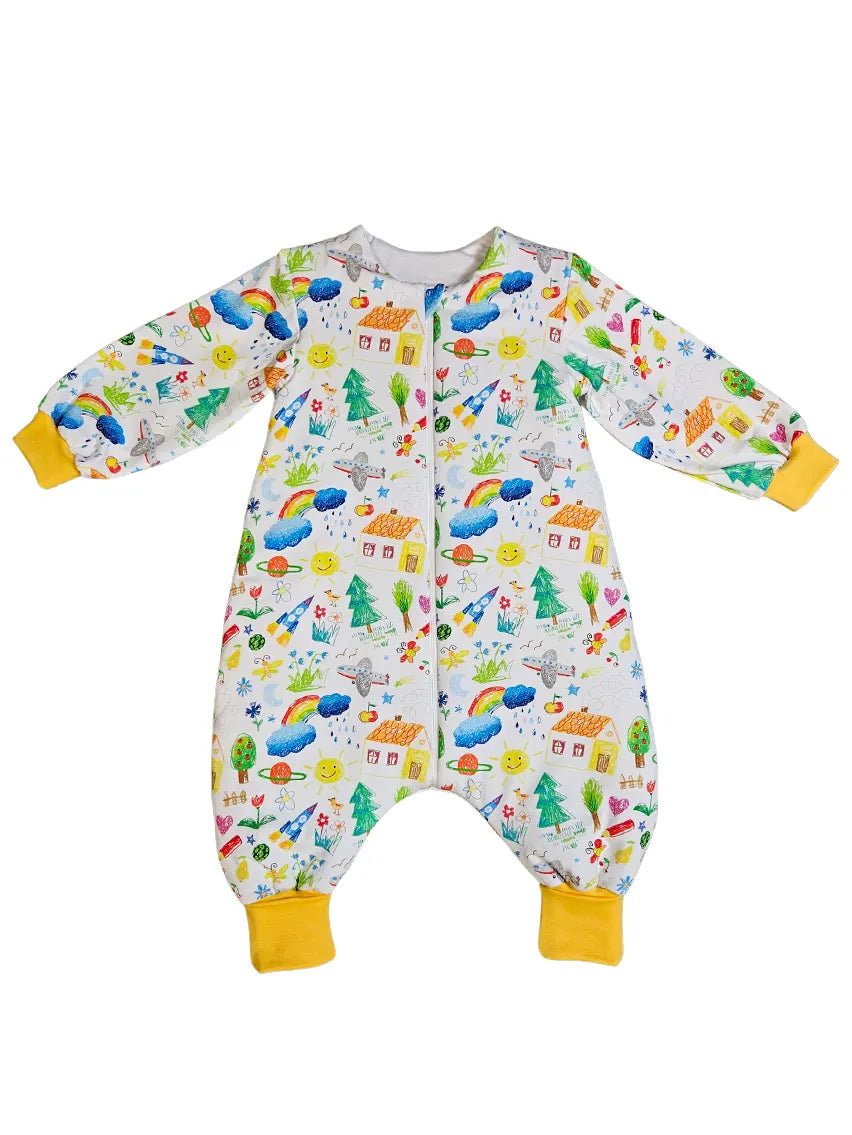 Cotton sleeping bag with legs, sleeves, and filling - Kids drawing