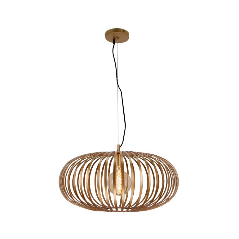 De gouden hanglamp Curvato heeft een opvallend industrieel design. Perfect voor een sfeervolle uitstraling in jouw interieur.
