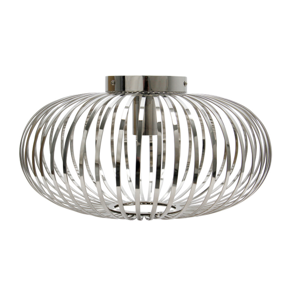 Detail van de chroomkleurige Curvato plafondlamp, modern en stijlvol. Perfecte aanvulling voor een eigentijdse inrichting.