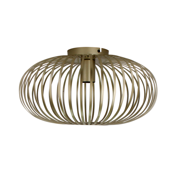Strakke goudkleurige plafondlamp Curvato met modern design. Deze lamp voegt een luxe touch toe aan je interieur.