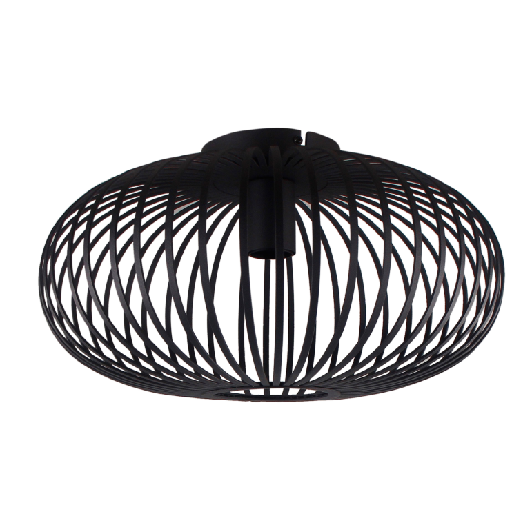 Een detail van de Curvato plafondlamp in zwart, perfect voor een industriële inrichting. Een blikvanger voor iedere ruimte.