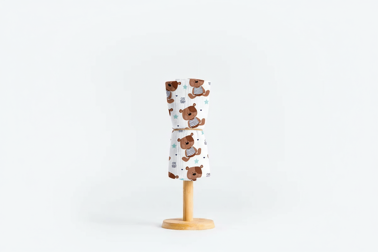 Children's Premium Muslin Tetra Diaper 65x65cm - Cute Teddy