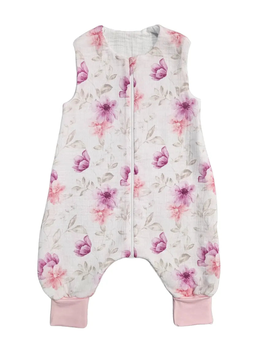 Muslin Double Layer Summer Sleeping Bag with Legs – Lilac Flowers