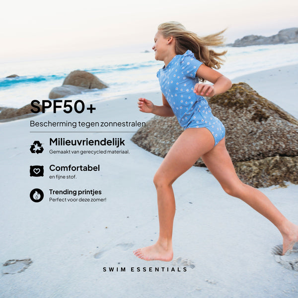 Daisy Flower | Blue UV Swim Shirt with Short Sleeves