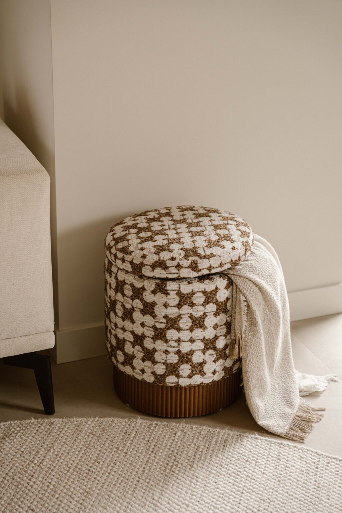 Indore Home - Saar - Pouf - Ottoman - Storage - Brown - Beige (1 week delivery time!!)