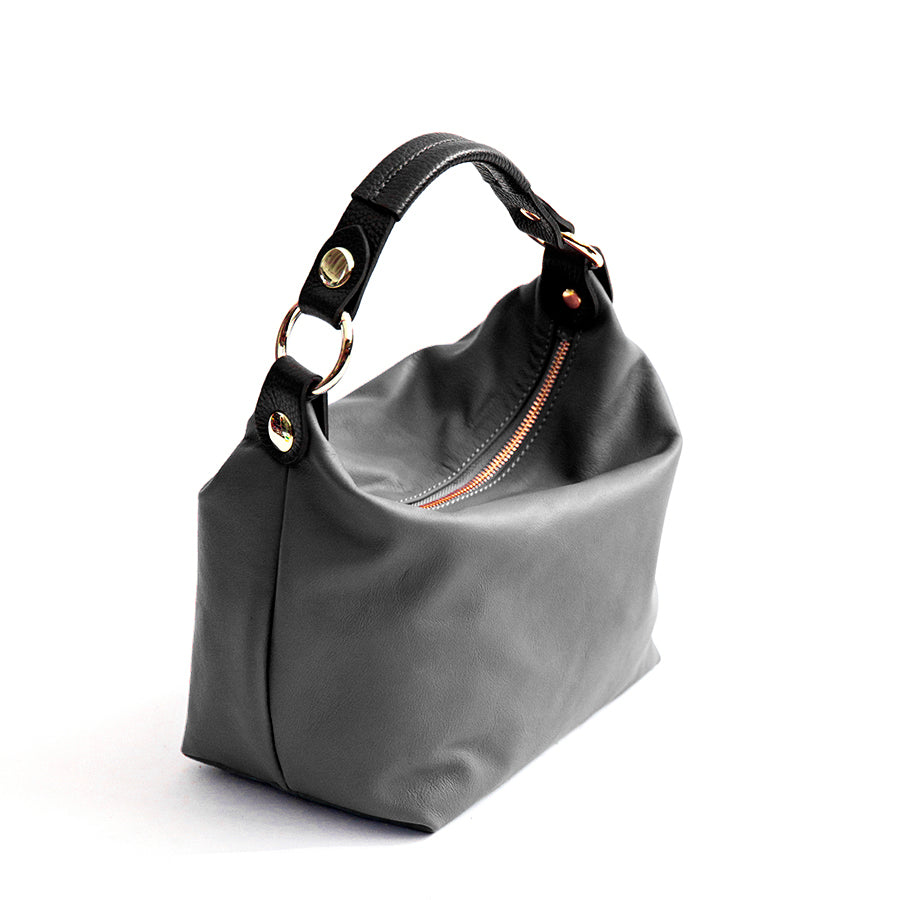 DEMY SMALL - Gray Nappa Leather Bag