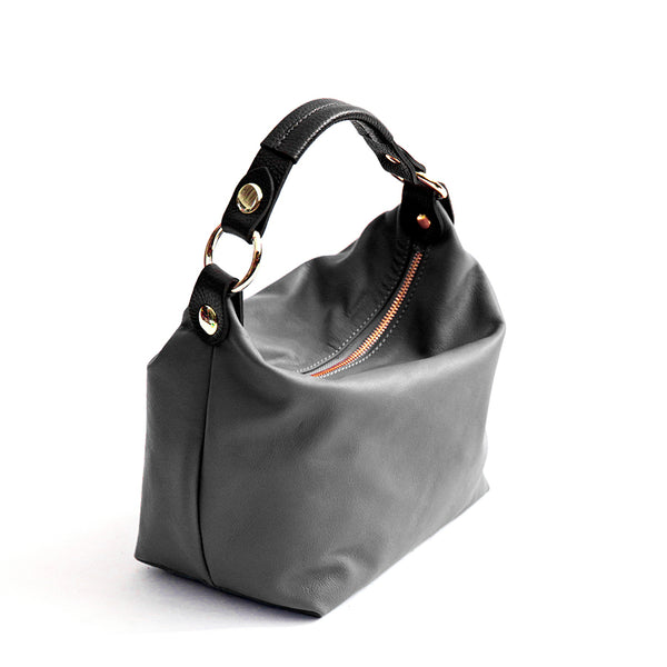 DEMY SMALL - Gray Nappa Leather Bag