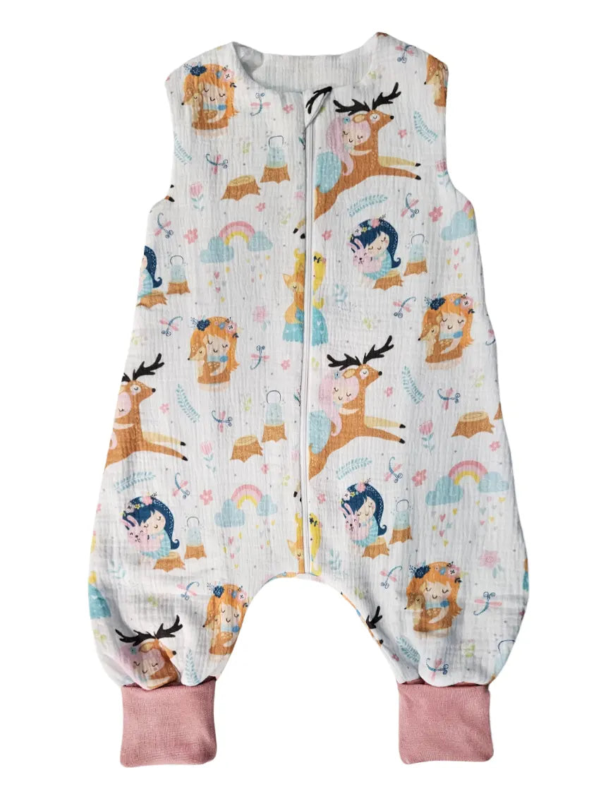Muslin Double Layer Summer Sleeping Bag with Legs – A little girl and a fawn