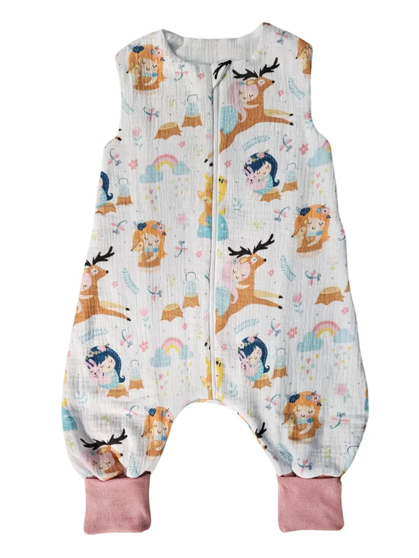 Muslin Double Layer Summer Sleeping Bag with Legs – A little girl and a fawn