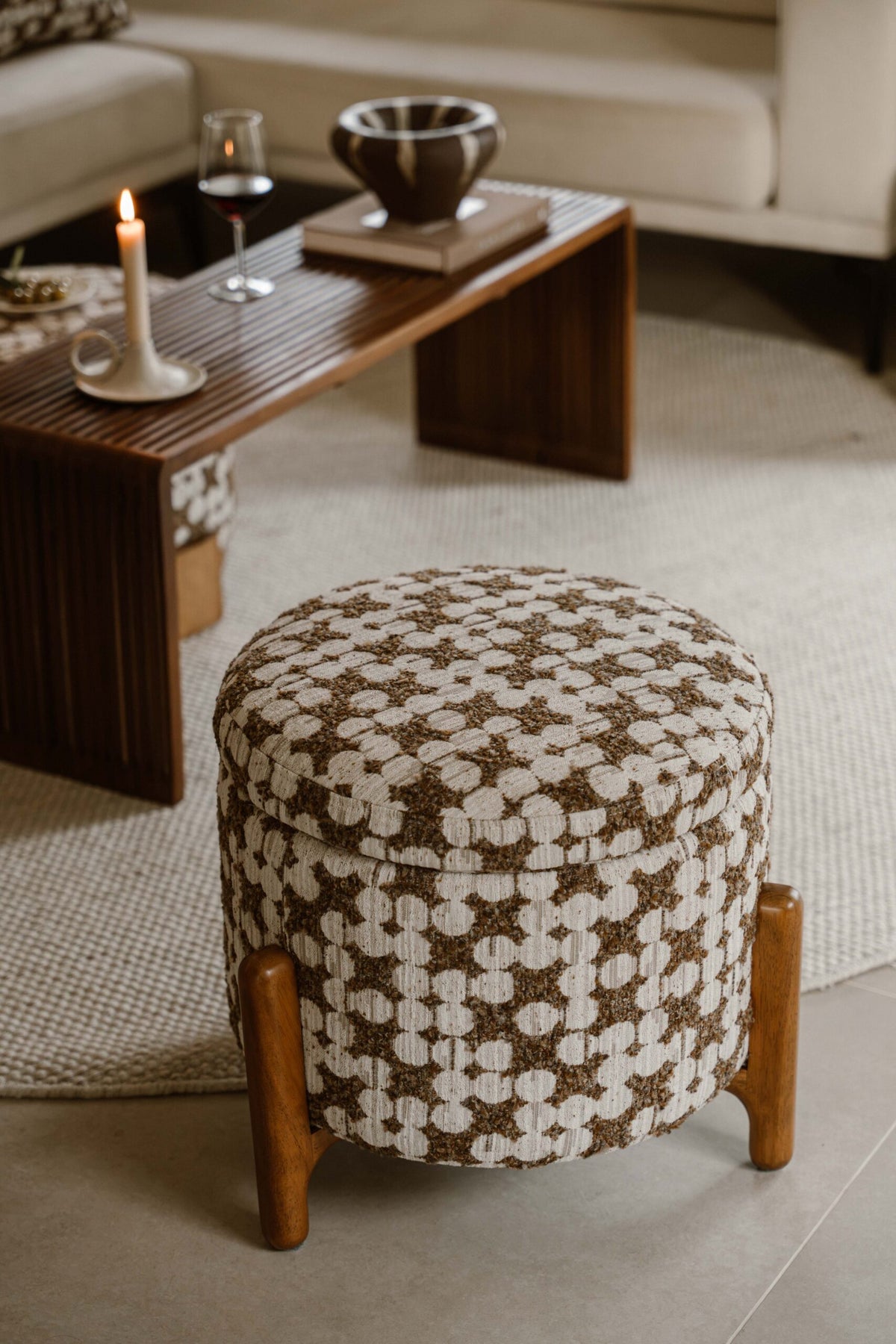 Indore Home - Tess - Pouf - Ottoman - Brown - Beige