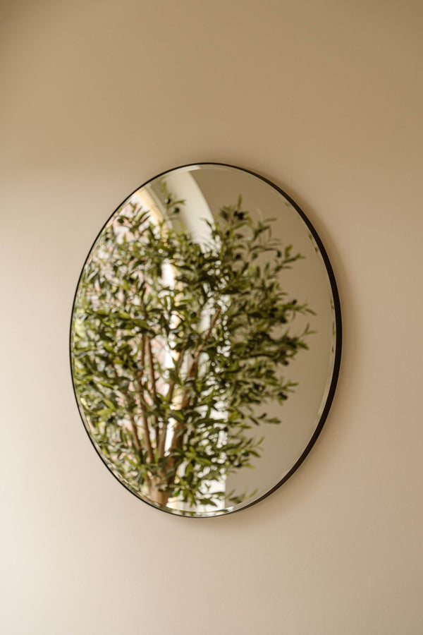 Indore Home - Round Wall Mirror Black – Mirror with Faceted Edge – 80 cm