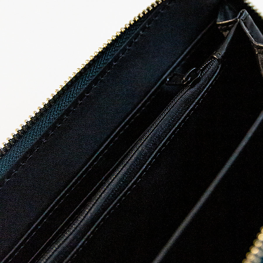LARGE GUNMETAL LAMINATED LEATHER WALLET