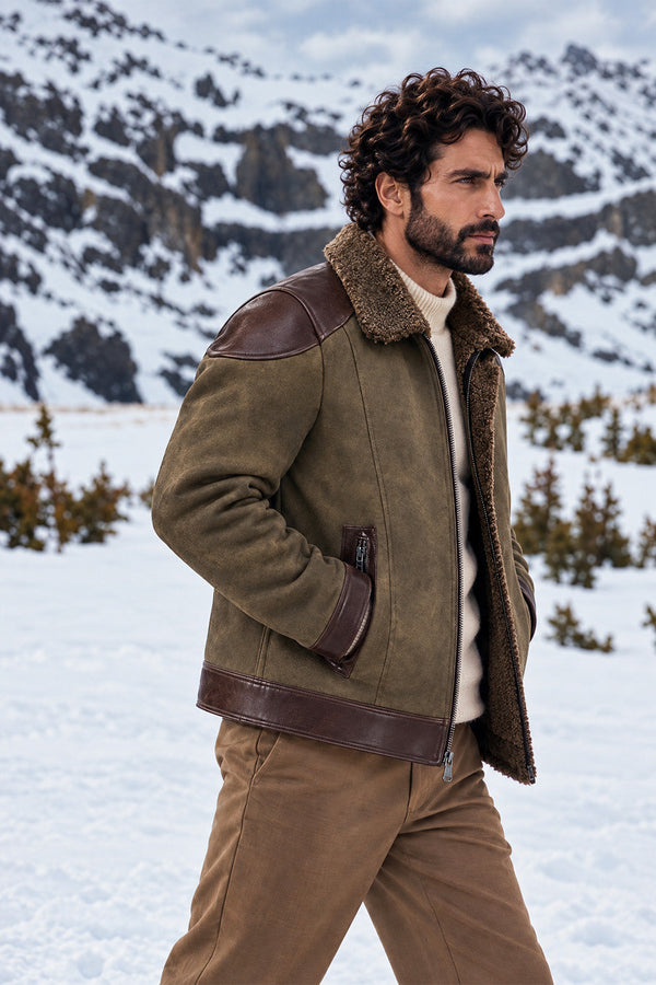 Elton Gold Colletto Shearling Style Verde giacca uomo Made in Italy - Barone Firenze