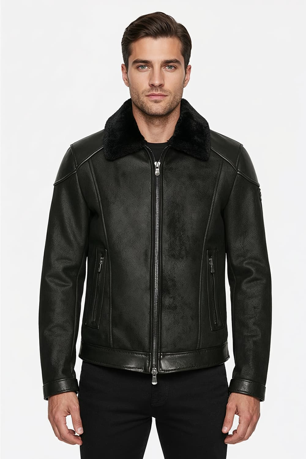 Elton Gold Colletto Shearling Style Nero giacca uomo Made in Italy - Barone Firenze