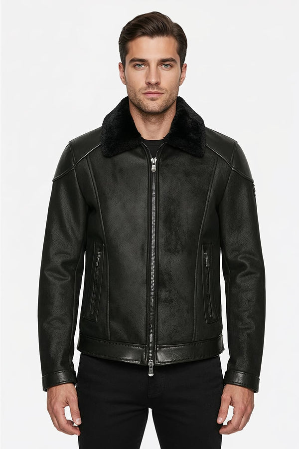 Elton Gold Colletto Shearling Style Nero giacca uomo Made in Italy - Barone Firenze