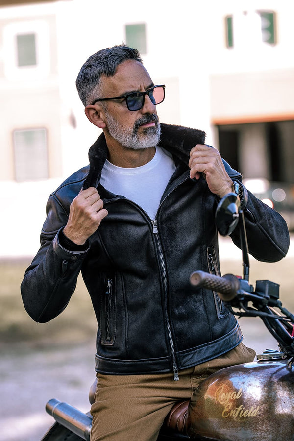 Elton Gold Colletto Shearling Style Nero giacca uomo Made in Italy - Barone Firenze