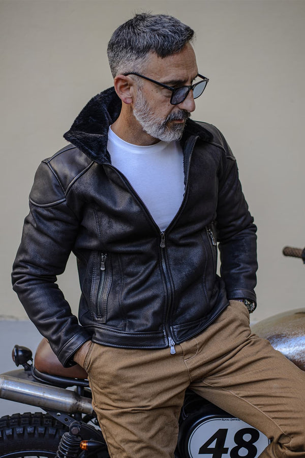 Elton Gold Colletto Shearling Style Nero giacca uomo Made in Italy - Barone Firenze