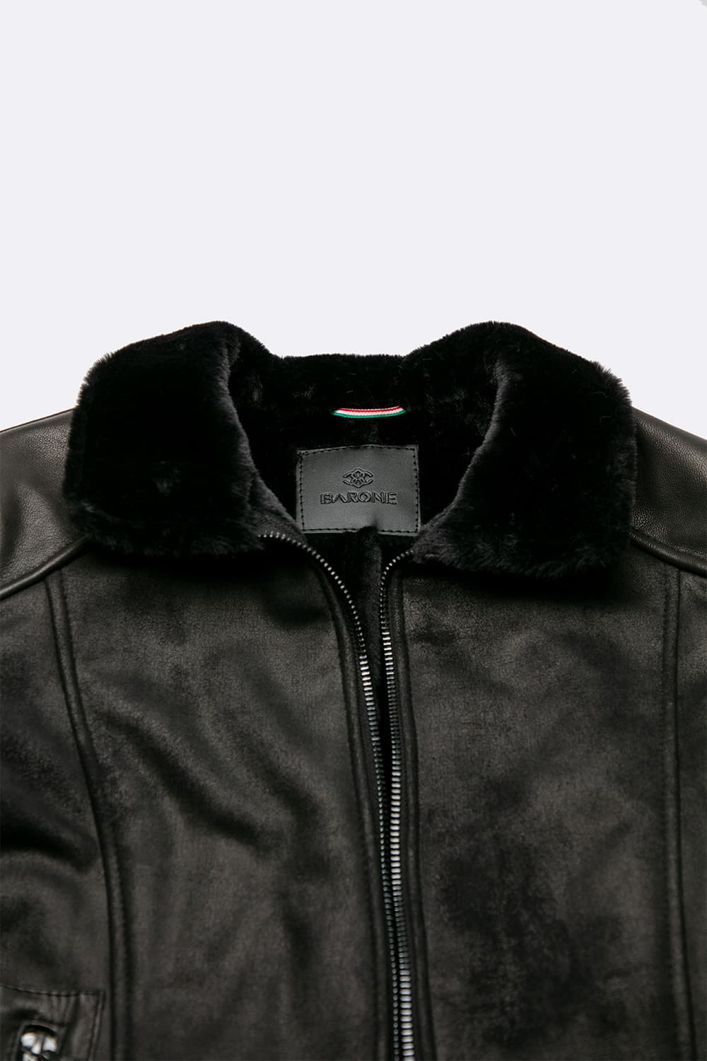 Elton Gold Colletto Shearling Style Nero giacca uomo Made in Italy - Barone Firenze