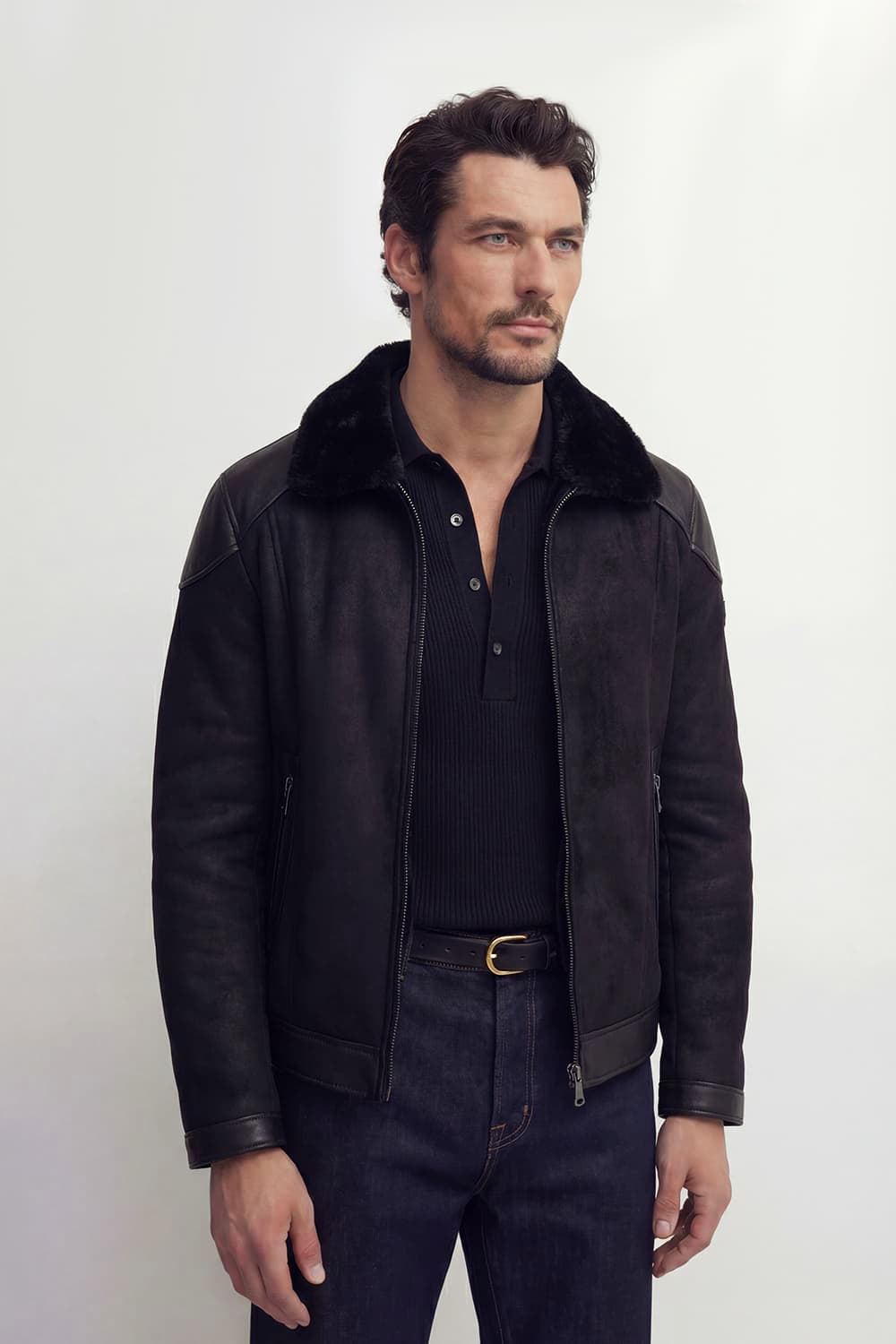 Elton Gold Shearling Style Collar Black