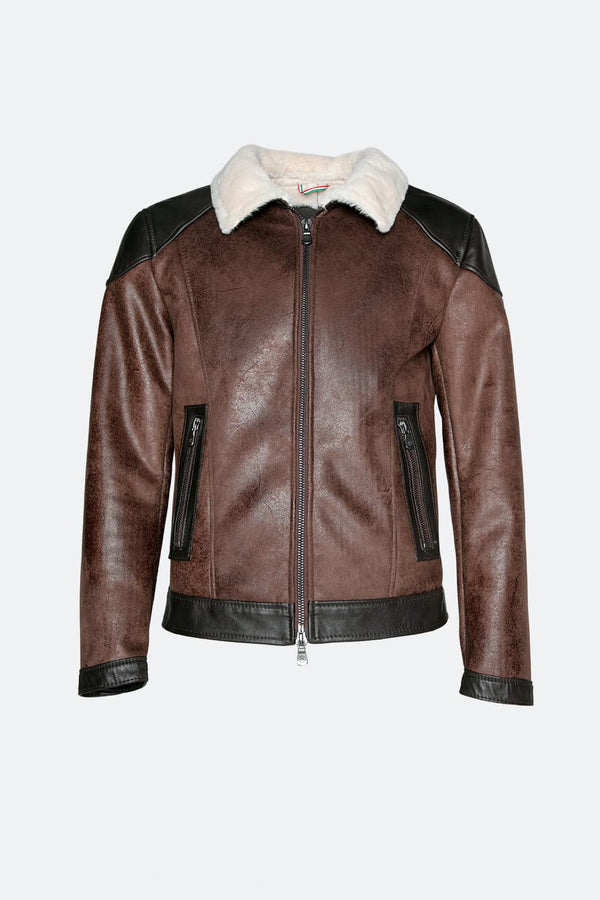 Elton Gold Colletto Shearling Style Testa di Moro giacca uomo Made in Italy - Barone Firenze