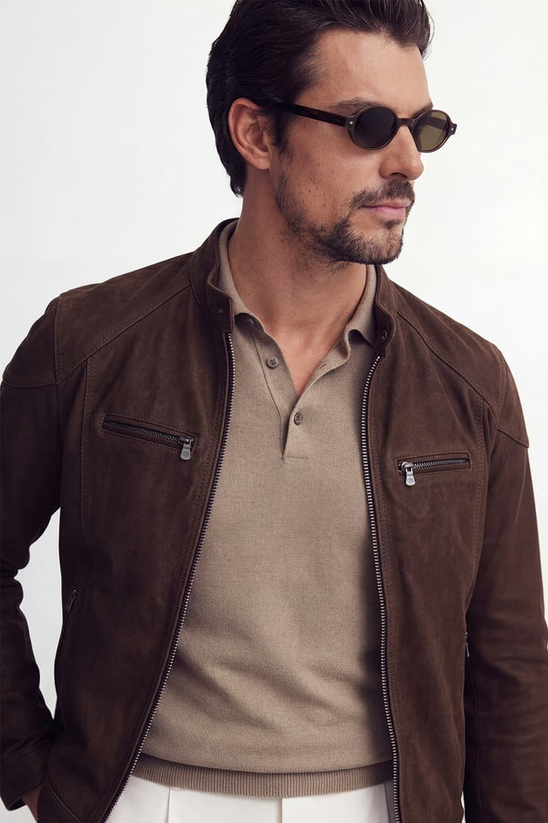 Elton Gold Oleato Testa di moro giacca uomo 100% vera pelle Made in Italy - Barone Firenze