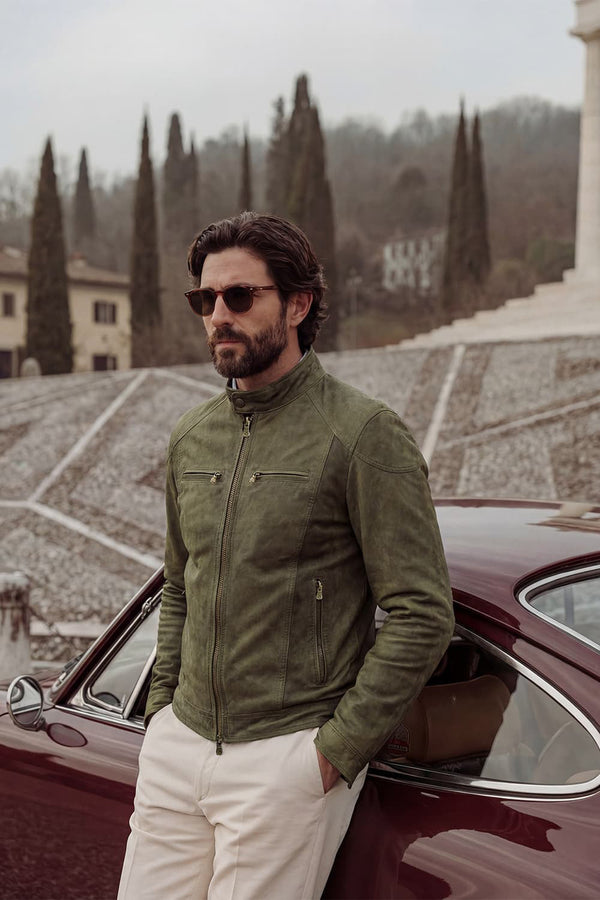 Elton Oleato Verde Giacca Uomo in vera pelle 100% Made in Italy - Barone Firenze
