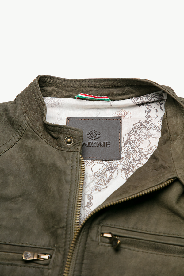 Elton Oleato Verde Giacca Uomo in vera pelle 100% Made in Italy - Barone Firenze