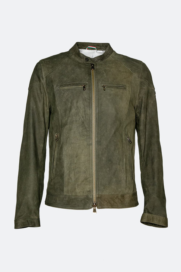 Elton Oleato Verde Giacca Uomo in vera pelle 100% Made in Italy - Barone Firenze