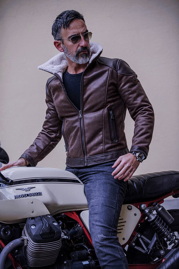 Elton Gold Colletto Shearling Style Testa di Moro giacca uomo Made in Italy - Barone Firenze