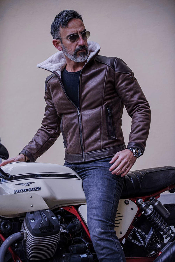 Elton Gold Colletto Shearling Style Testa di Moro giacca uomo Made in Italy - Barone Firenze
