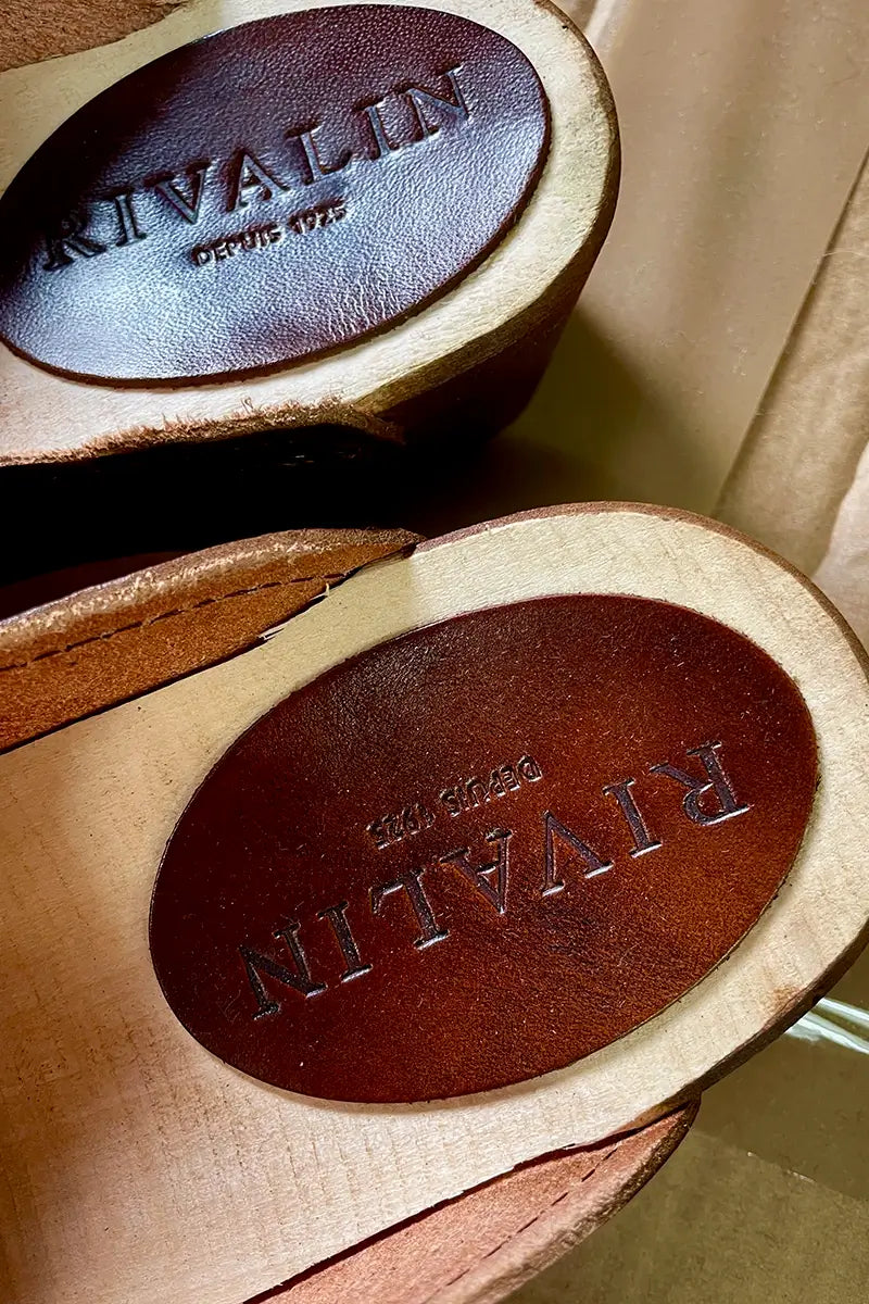 Empiècement cuir sabot marron
