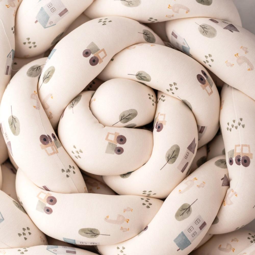 Enojna obroba za otroško posteljico PUFFI® – Kmetija, mehka pletena kitka