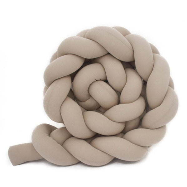 Enojna obroba za otroško posteljico PUFFI® – Dark Beige, mehka pletena kitka