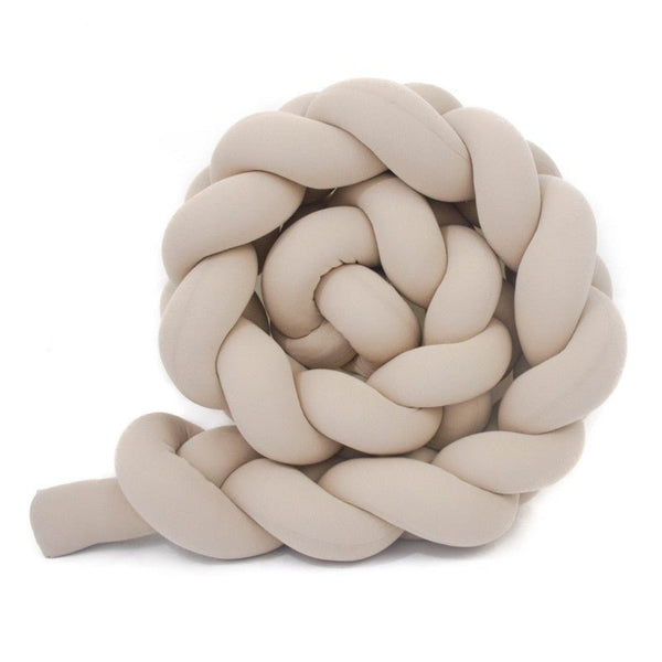 Enojna obroba za otroško posteljico PUFFI® – Light Beige, mehka pletena kitka
