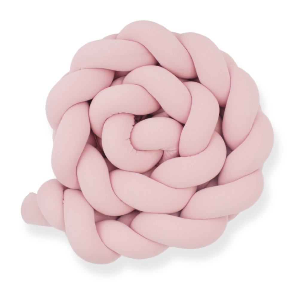 Enojna obroba za otroško posteljico PUFFI® – Powder Pink, mehka pletena kitka