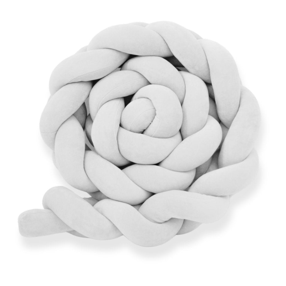 Enojna obroba za otroško posteljico PUFFI® – Pliš Light Grey, mehka pletena kitka
