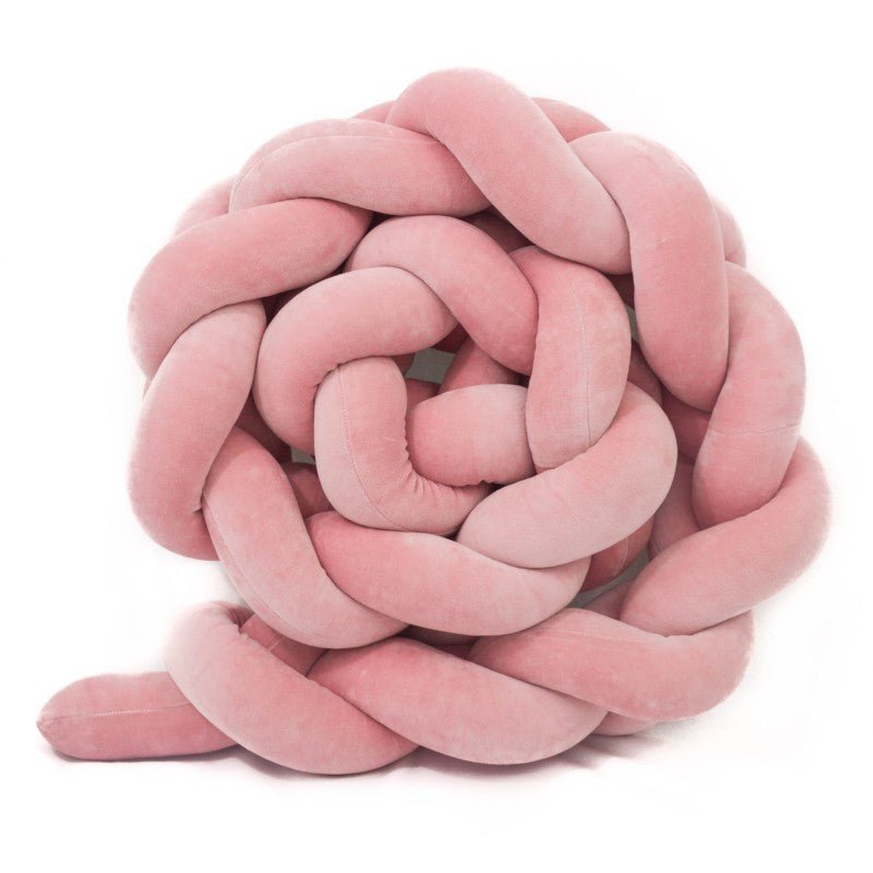 Enojna obroba za otroško posteljico PUFFI® – Pliš Powder Pink, mehka pletena kitka