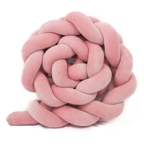 Enojna obroba za otroško posteljico PUFFI® – Pliš Powder Pink, mehka pletena kitka