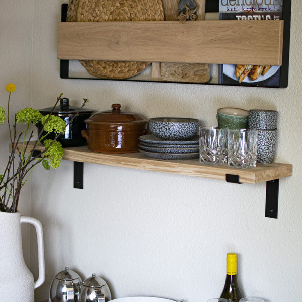 The Industrial L-shaped Shelf Brackets with Oak Shelf - 20 cm