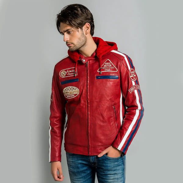 Jaqueta de Motociclista Masculina de Couro Fifty Eight Vermelha