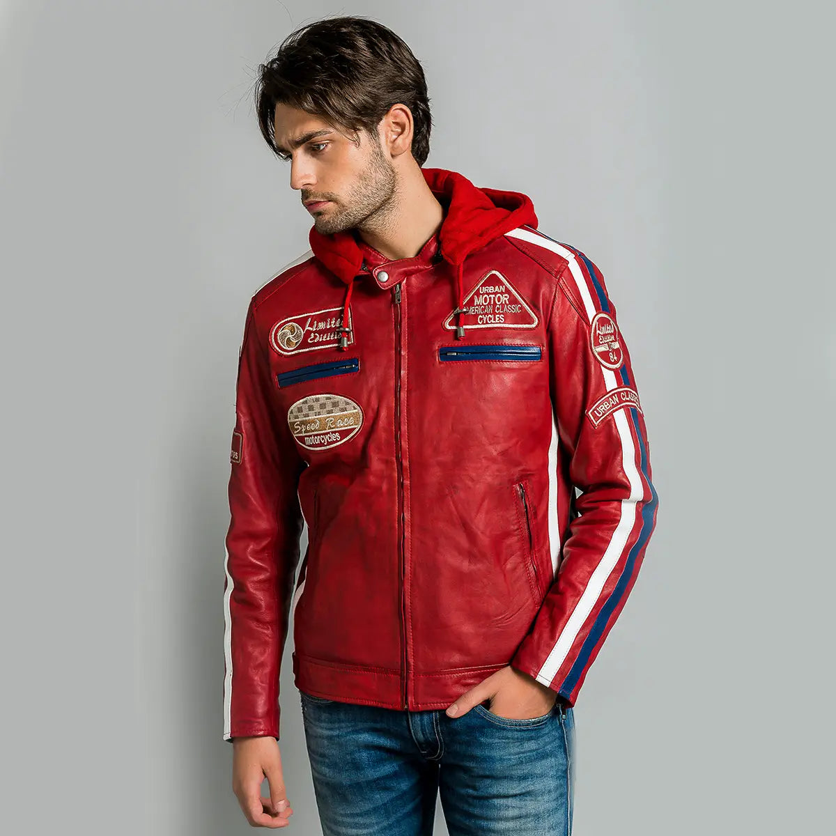 Fifty Eight Leather Men's Motorcycle Jacket Red