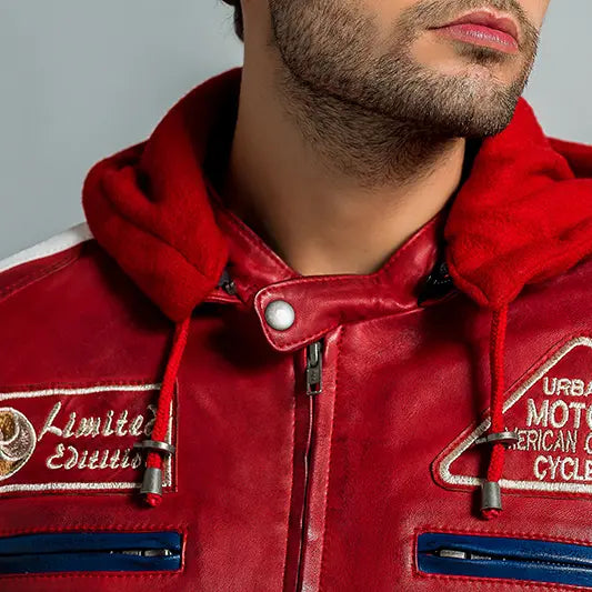 Fifty Eight Leather Men's Motorcycle Jacket Red