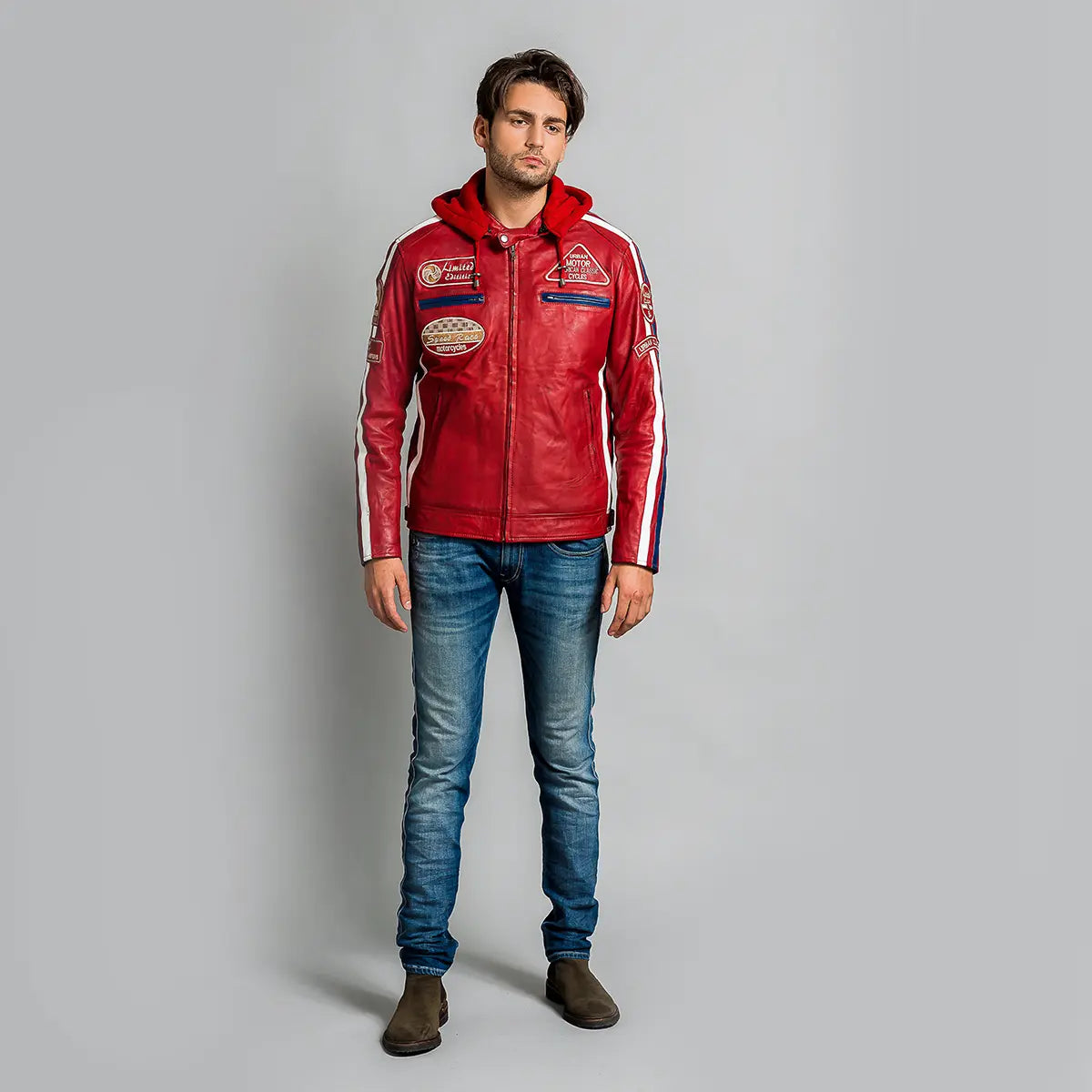 Fifty Eight Leather Men's Motorcycle Jacket Red