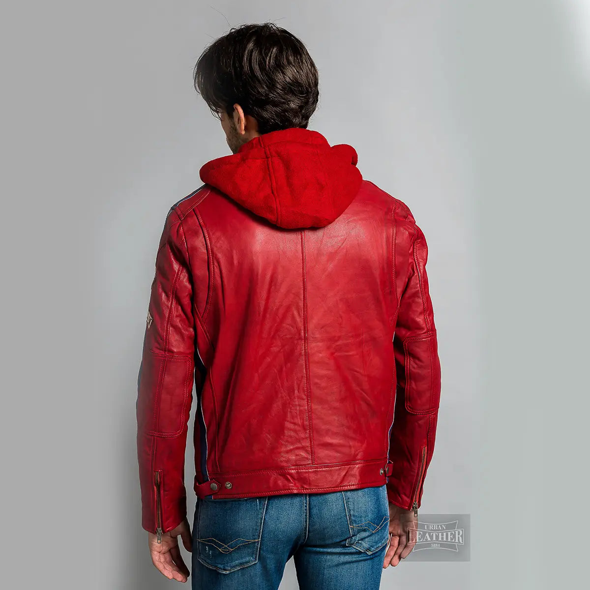 Fifty Eight Leather Men's Motorcycle Jacket Red
