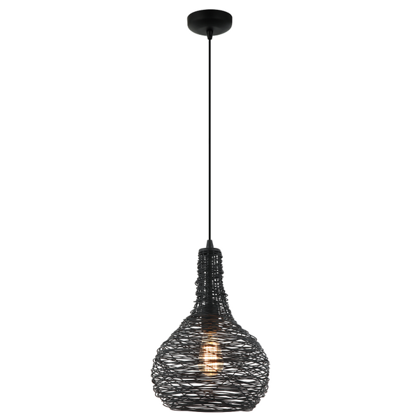 Strakke zwarte hanglamp Filo Sottile met een speelse vormgeving.