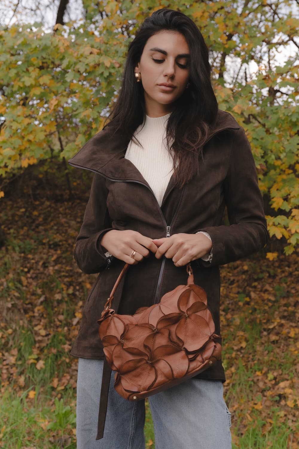 Fiore borsa donna 100% vera pelle Made in Italy - Barone Firenze