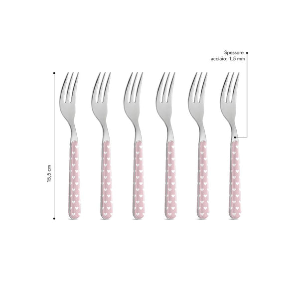 6 Forchetta Dolce - Cuoricini Rosa BD14060PLM