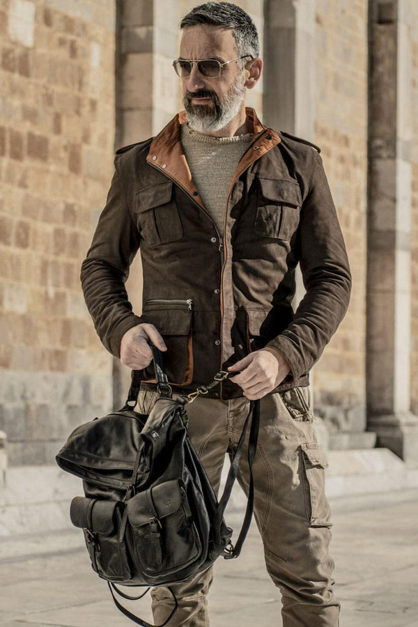 Francesco Oleato Sahariana Testa di Moro giacca uomo 100% vera pelle Made in Italy - Barone Firenze 